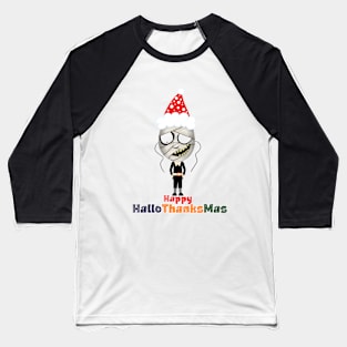 HAPPY HALLOTHANKSMAS - SKELETON MUMMY PILGRAM WITH SANTA HAT Baseball T-Shirt